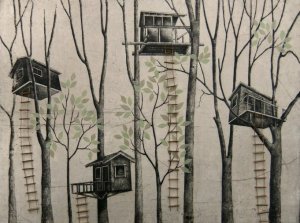 Print of tree houses