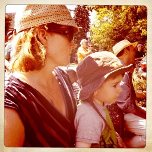 Woman and boy at music concert