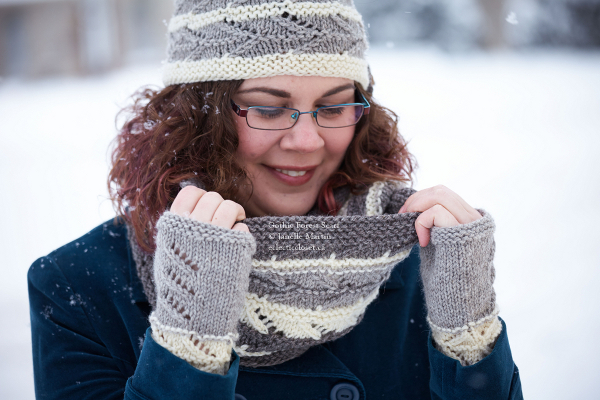 Woman with hat, scarf and mitten in winter