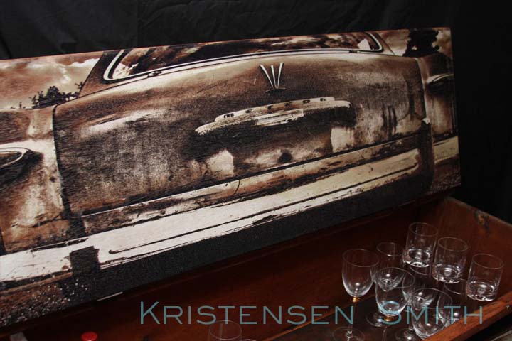 old car printed on wood