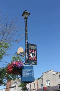 city lamp post with cat banner