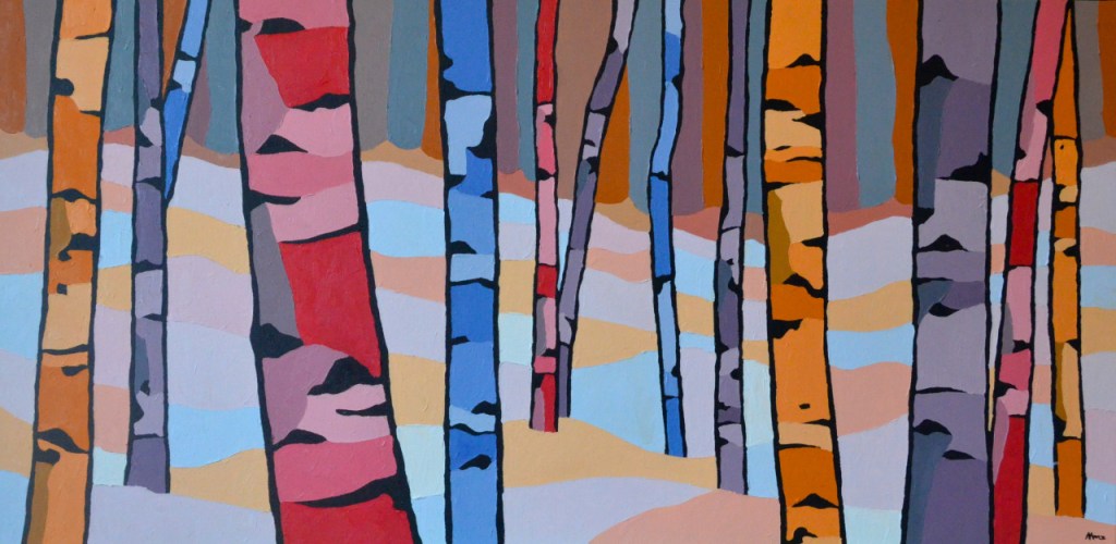 Colour birch forest painting