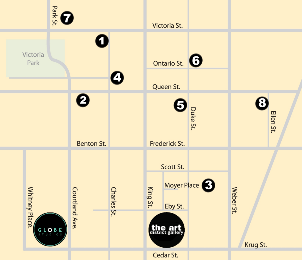 Map of artist's studio in downtown Kitchener